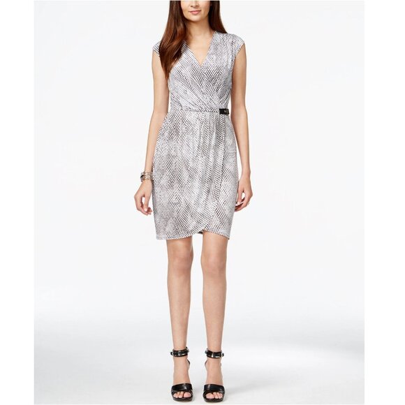 MICHAEL KORS Women’s Snake Print Side Buckle Faux Wrap Minimalist Chic Dress - Picture 4 of 15